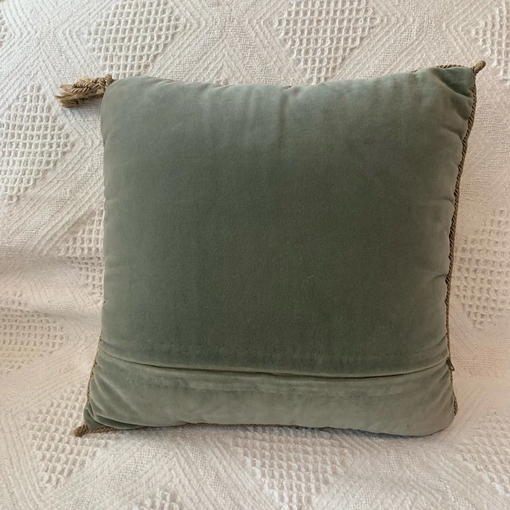 Vintage Floral Needlepoint Pillow with Green and Pink Accents